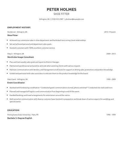 Shoe Fitter Resume