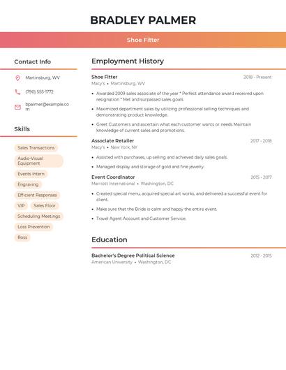 Shoe Fitter Resume
