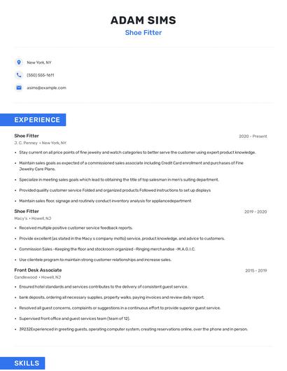 Shoe Fitter Resume
