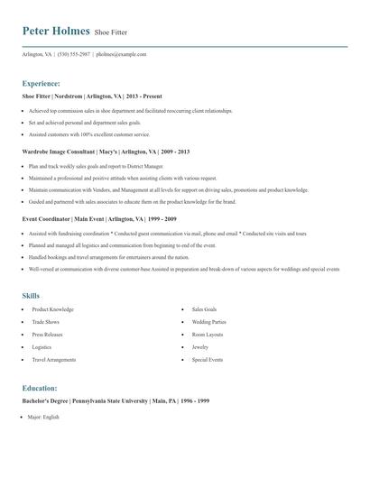 Shoe Fitter Resume