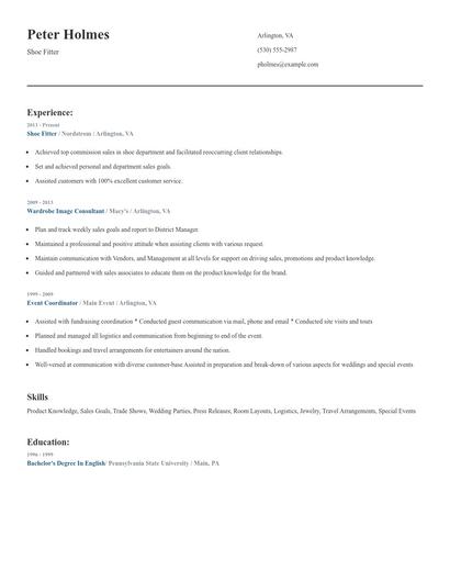 Shoe Fitter Resume