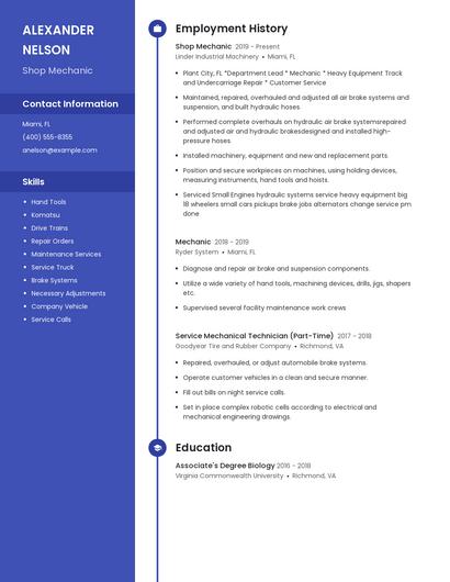 Shop Mechanic Resume
