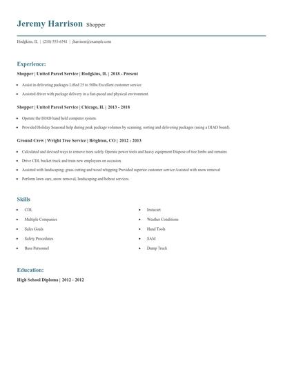 Shopper Resume