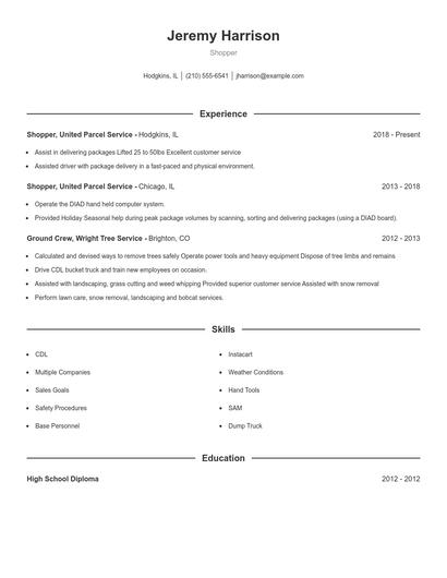 Shopper Resume