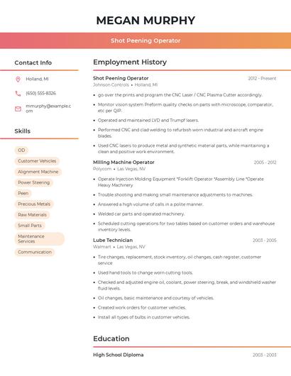 Shot Peening Operator Resume