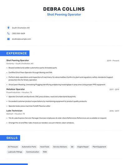 Shot Peening Operator Resume