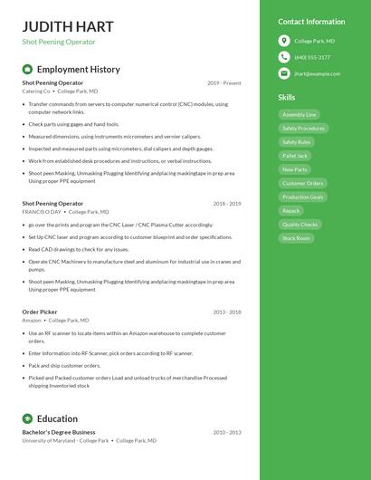 Shot Peening Operator Resume