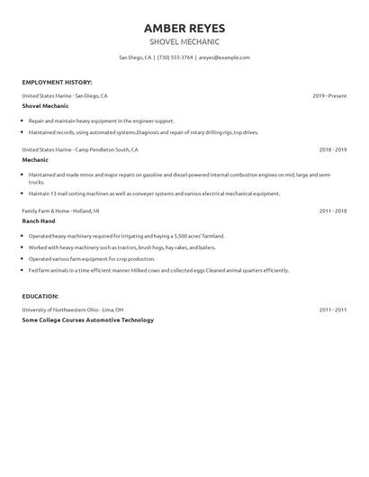 Shovel Mechanic Resume