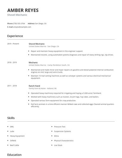 Shovel Mechanic Resume