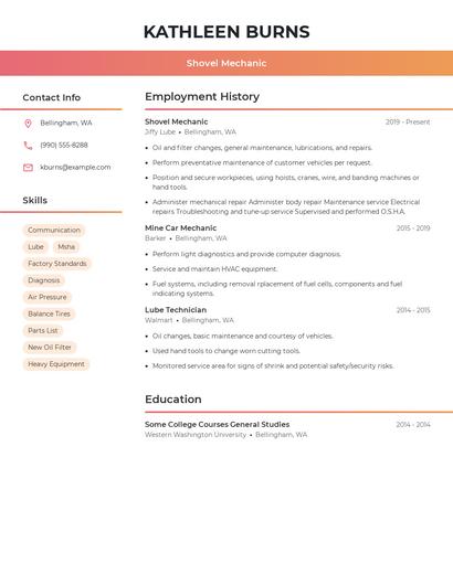 Shovel Mechanic Resume