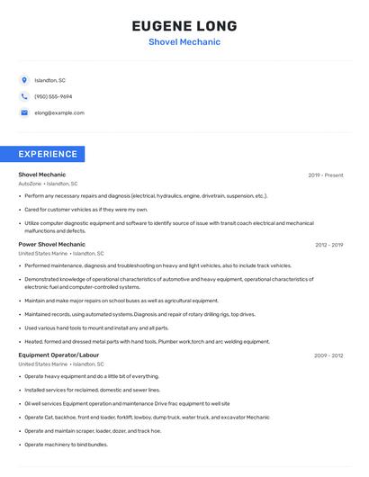 Shovel Mechanic Resume