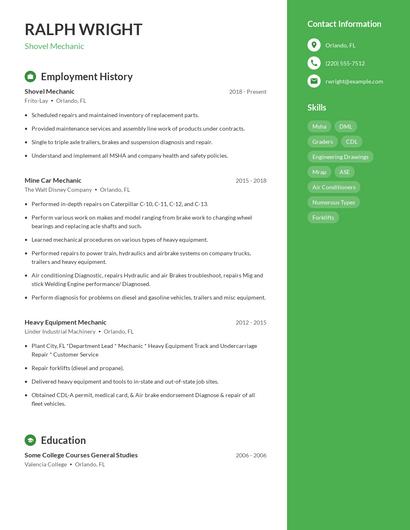 Shovel Mechanic Resume