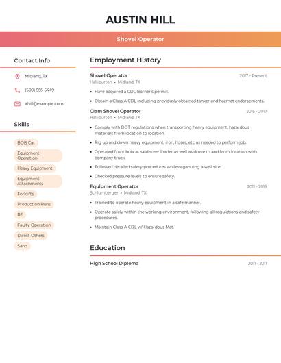 Shovel Operator Resume