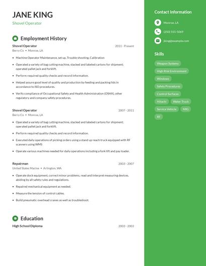 Shovel Operator Resume