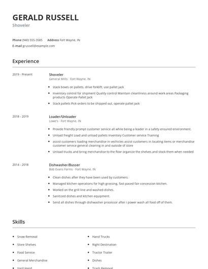 Shoveler Resume