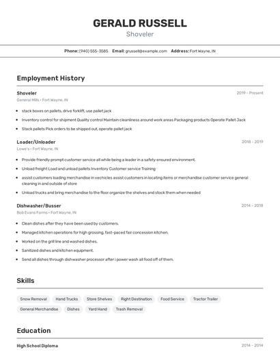 Shoveler Resume