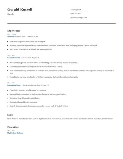Shoveler Resume
