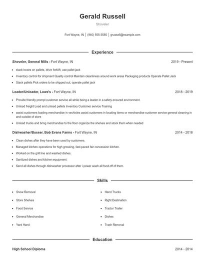 Shoveler Resume