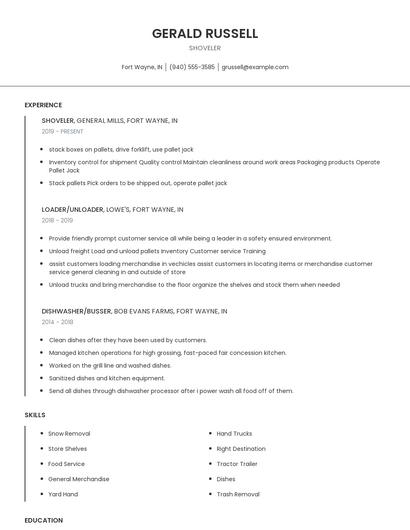 Shoveler Resume
