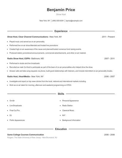 Show Host Resume