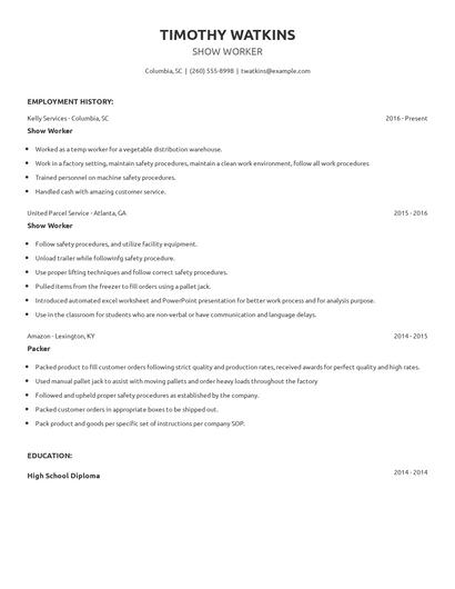 Show Worker Resume