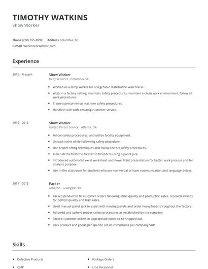 Show Worker Resume