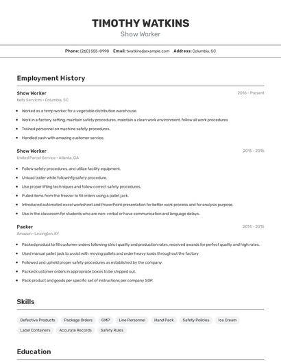Show Worker Resume