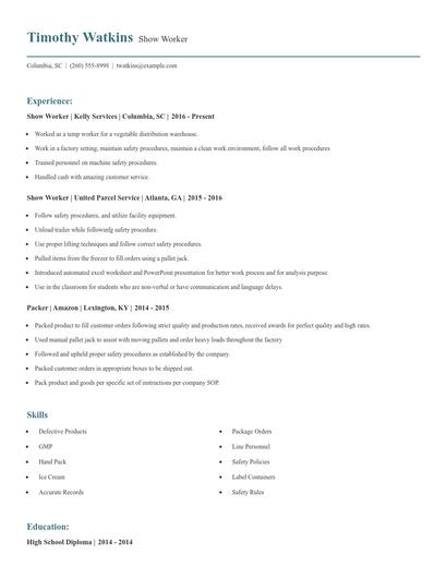 Show Worker Resume