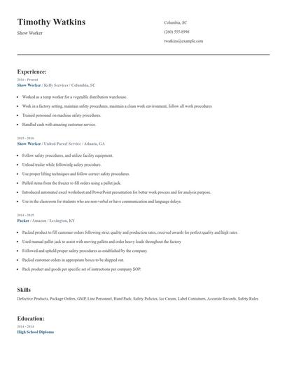 Show Worker Resume
