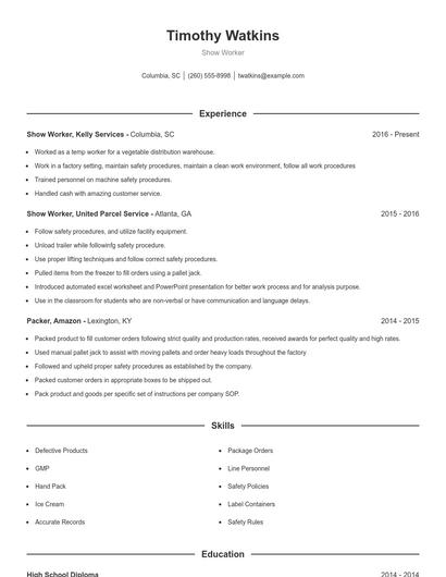 Show Worker Resume