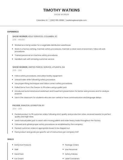 Show Worker Resume