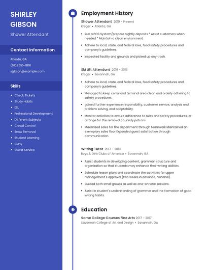Shower Attendant Resume