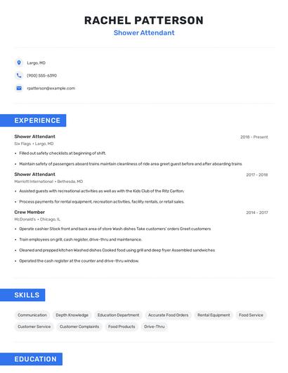 Shower Attendant Resume