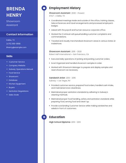 Showroom Assistant Resume