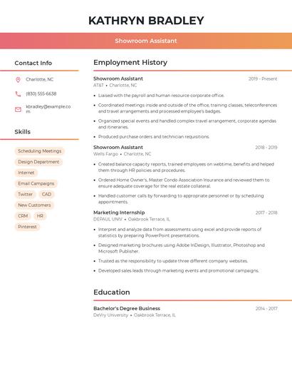 Showroom Assistant Resume