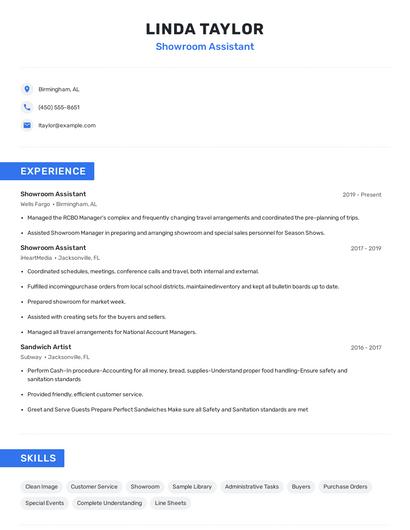 Showroom Assistant Resume
