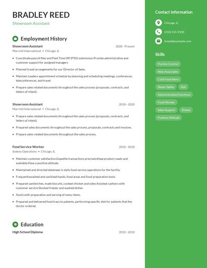 Showroom Assistant Resume
