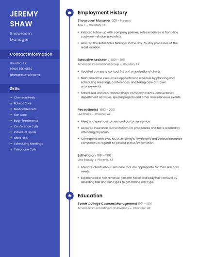 Showroom Manager Resume