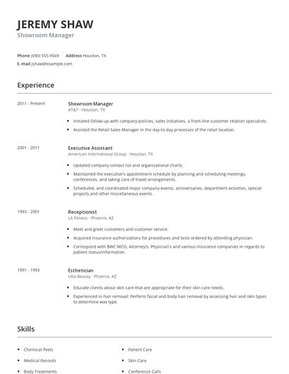 Showroom Manager Resume