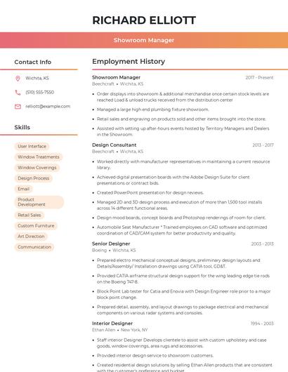 Showroom Manager Resume