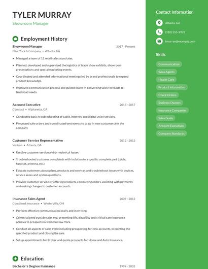 Showroom Manager Resume