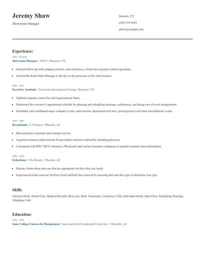 Showroom Manager Resume
