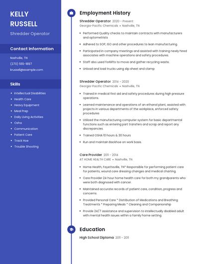 Shredder Operator Resume