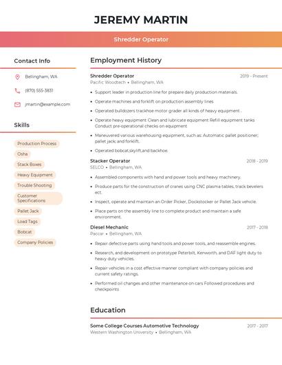 Shredder Operator Resume