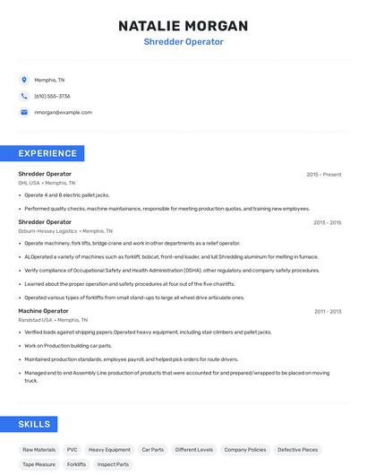 Shredder Operator Resume