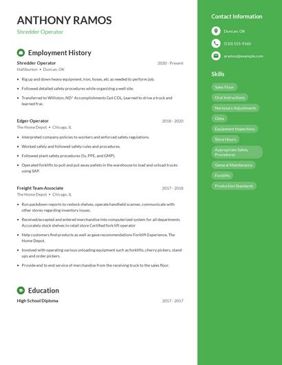 Shredder Operator Resume