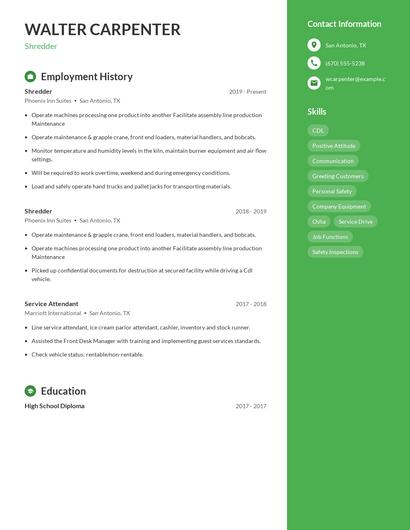 Shredder Resume