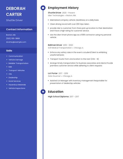 Shuttle Driver Resume
