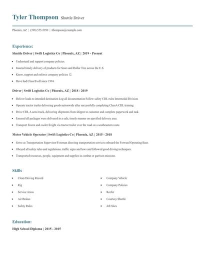 Shuttle Driver Resume