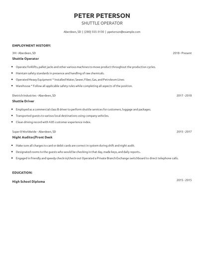 Shuttle Operator Resume